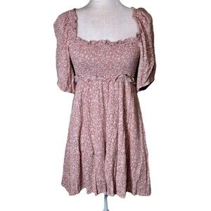 Women’s Romantic Prairie Floral Dress Smocked Bodice Puff Sleeves Cottagecore Sm